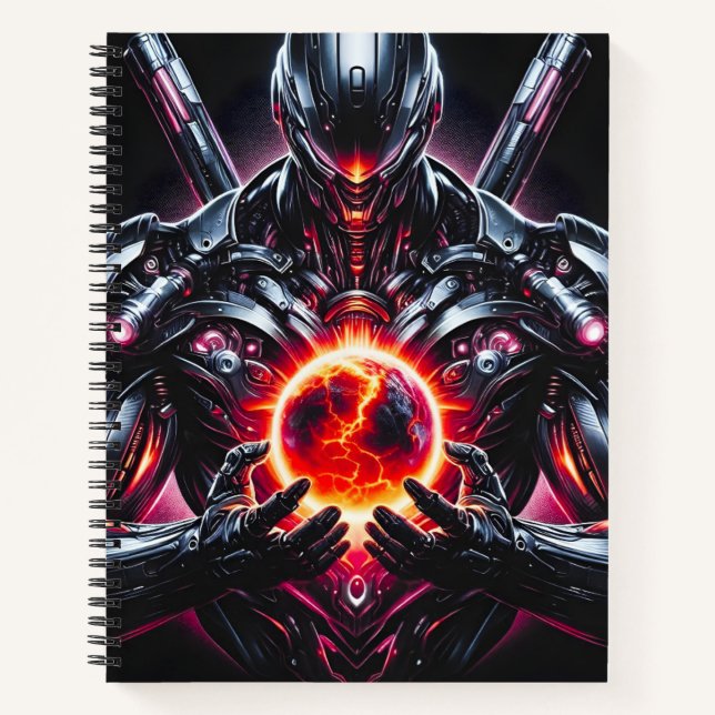 Abstract Cyber Cosmic Guardian Futuristic Robot Notebook (Front)