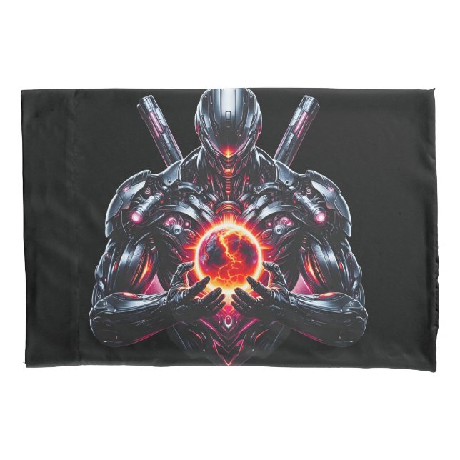 Abstract Cyber Cosmic Guardian Futuristic Robot Pillow Case (Front)