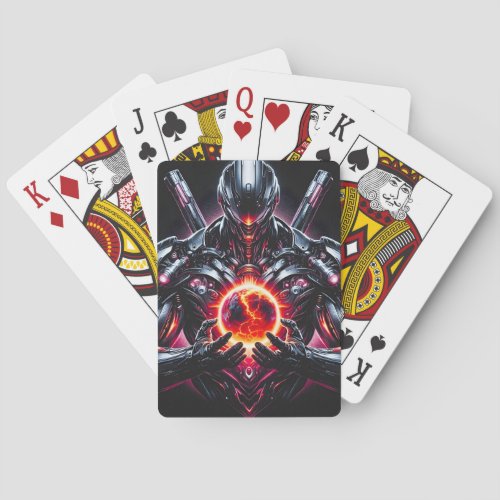 Abstract Cyber Cosmic Guardian Futuristic Robot Poker Cards