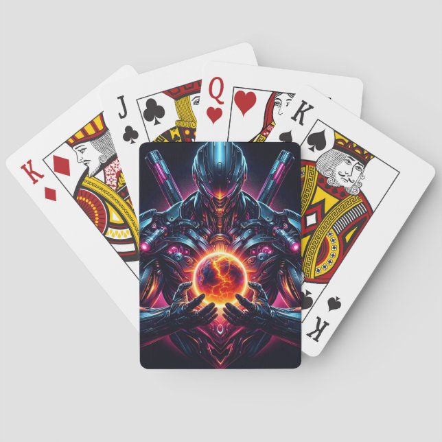Abstract Cyber Cosmic Guardian Futuristic Robot Poker Cards (Back)