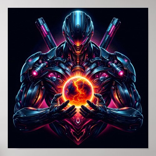 Abstract Cyber Cosmic Guardian Futuristic Robot Poster