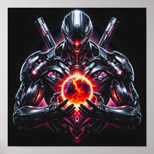 Abstract Cyber Cosmic Guardian Futuristic Robot Poster