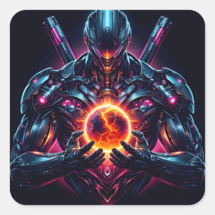 Abstract Cyber Cosmic Guardian Futuristic Robot Square Sticker