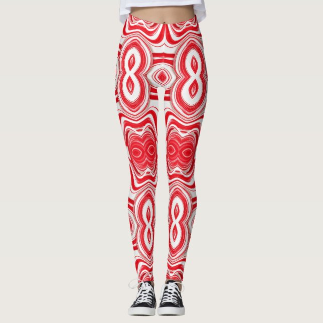Abstract Cyber Pattern | Hypnotic Red/White  Leggings (Front)