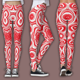 Abstract Cyber Pattern   Hypnotic Red/White  Leggings