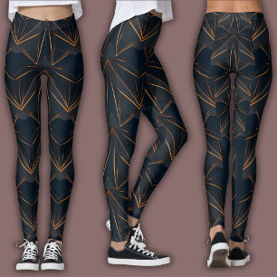 Abstract Cyber Pattern Neon Copper Glow Leggings