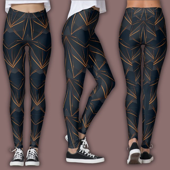 Abstract Cyber Pattern | Neon Copper Glow Leggings (Creator Uploaded)