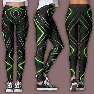 Abstract Cyber Pattern Neon Green Glow Leggings