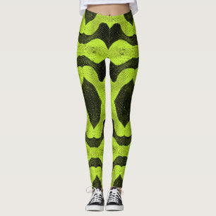 Abstract Cyber Pattern   Neon Lime & Black Leggings