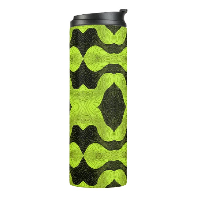 Abstract Cyber Pattern | Neon Lime & Black Thermal Tumbler (Rotated Left)