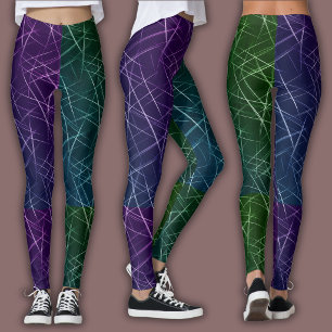 Abstract Cyber Pattern Purple & Emerald Grid Leggings
