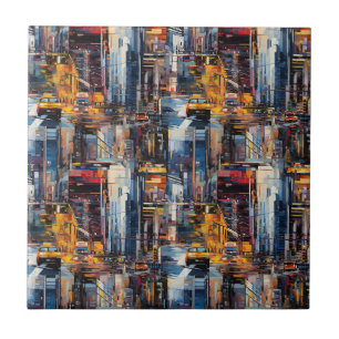 Abstract Cyberpunk Cityscape Skyline (1) Ceramic Tile