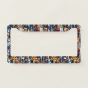 Abstract Cyberpunk Cityscape Skyline (1) License Plate Frame