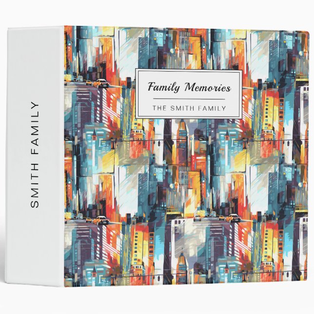 Abstract Cyberpunk Cityscape Skyline (2) 3 Ring Binder (Front/Spine)