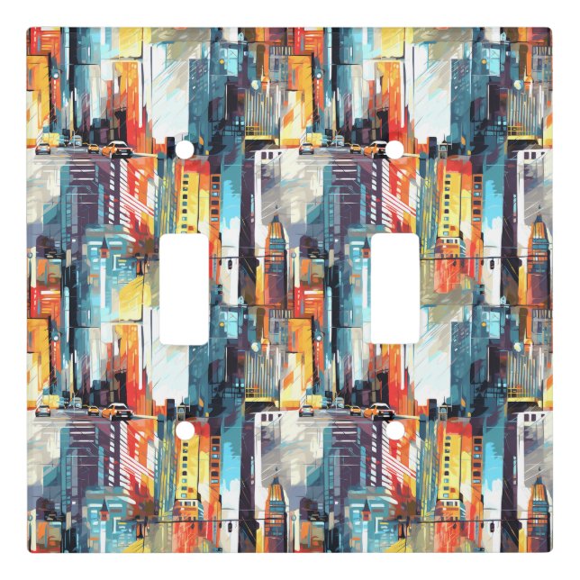 Abstract Cyberpunk Cityscape Skyline (2) Light Switch Cover (Front)