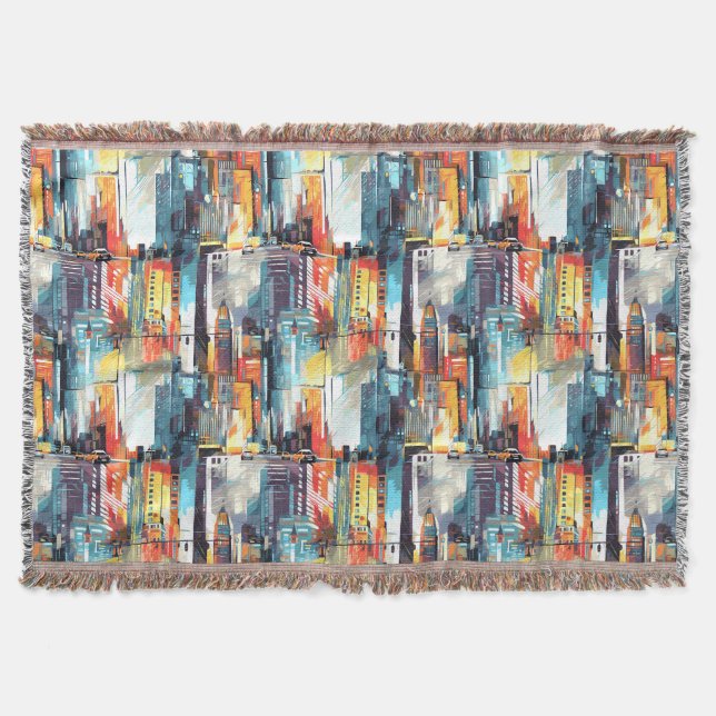 Abstract Cyberpunk Cityscape Skyline (2) Throw Blanket (Front)