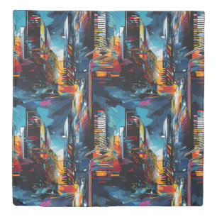 Abstract Cyberpunk Cityscape Skyline (3) Duvet Cover