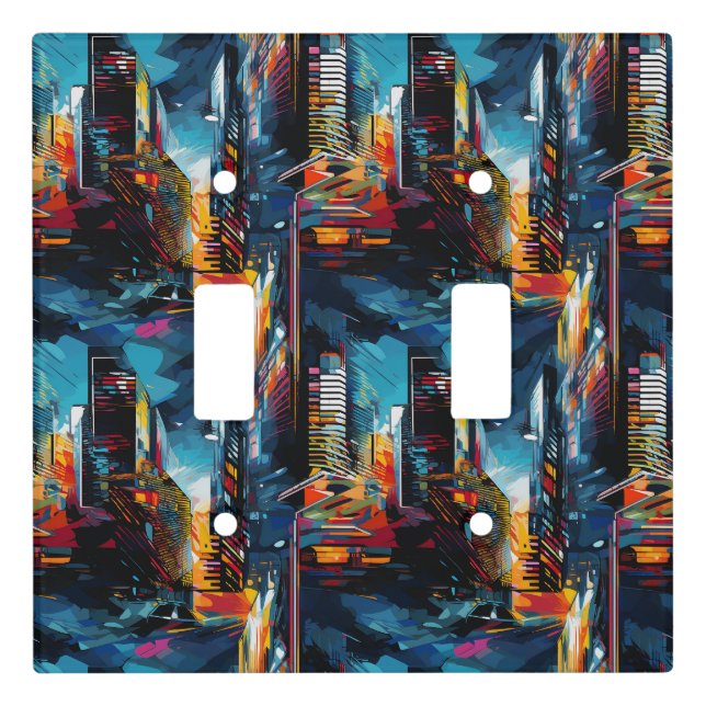Abstract Cyberpunk Cityscape Skyline (3) Light Switch Cover (Front)