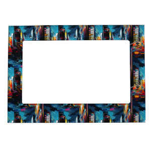 Abstract Cyberpunk Cityscape Skyline (3) Magnetic Frame