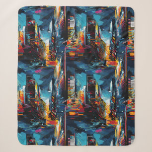 Abstract Cyberpunk Cityscape Skyline (3) Sherpa Blanket