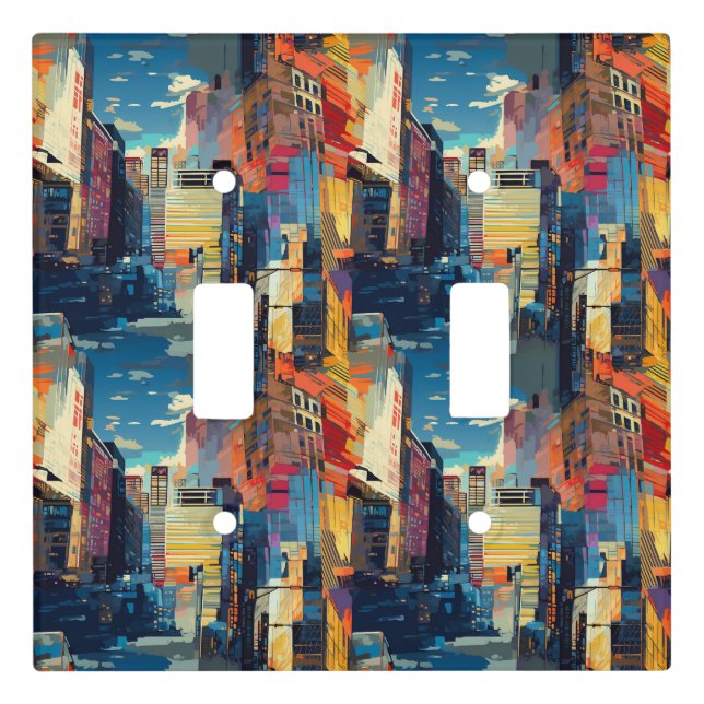 Abstract Cyberpunk Cityscape Skyline (4) Light Switch Cover (Front)