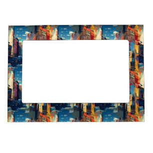 Abstract Cyberpunk Cityscape Skyline (4) Magnetic Frame