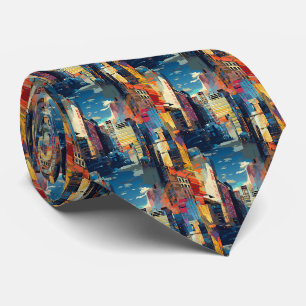 Abstract Cyberpunk Cityscape Skyline (4) Neck Tie
