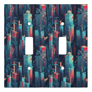 Abstract Cyberpunk Cityscape Skyline (5) Light Switch Cover