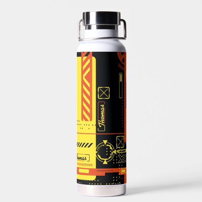 Abstract cyberpunk stylish background water bottle (Back)