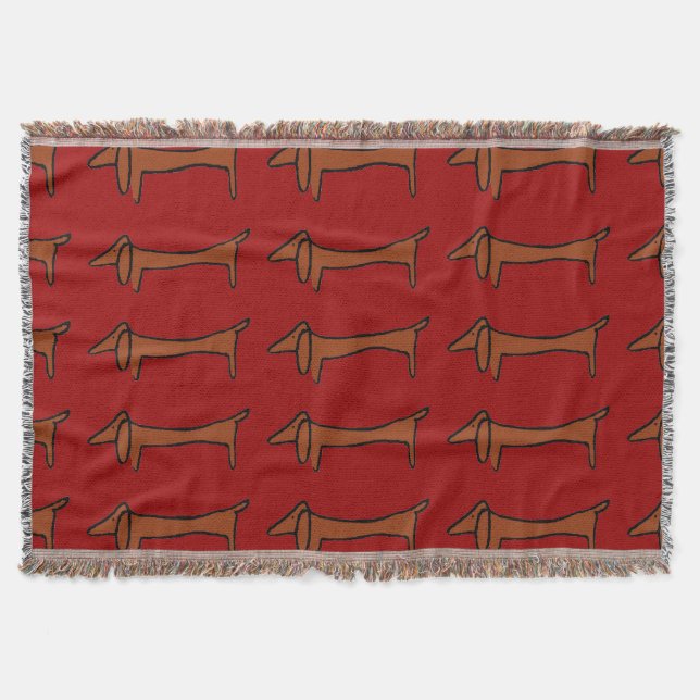 Abstract Dachshund and Red Throw Blanket (Front)