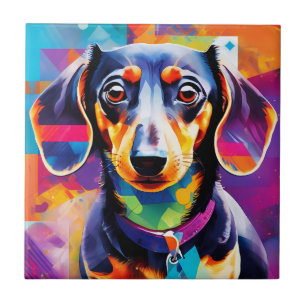 Abstract dachshund ceramic tile