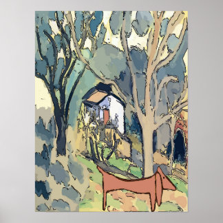 Abstract Dachshund in Woods Poster