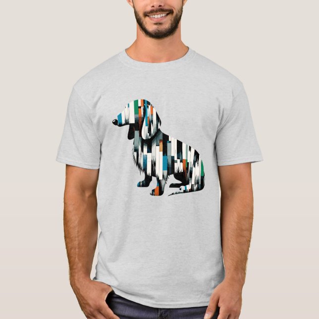 Abstract Dachshund Mosaic - Geometric Art Tee (Front)