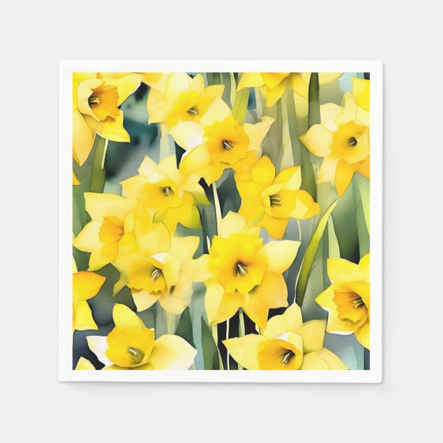 Abstract Daffodil Watercolor Napkins (Front)