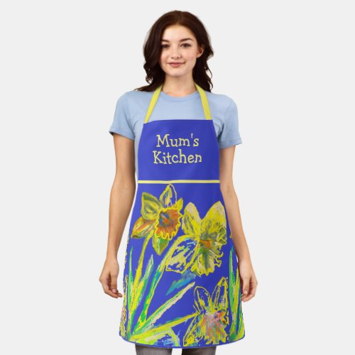 Abstract Daffodil Watercolor Yellow Flower Blue Ap Apron