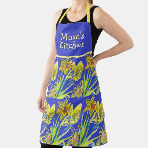 Abstract Daffodil Watercolor Yellow Flower Blue Ap Apron