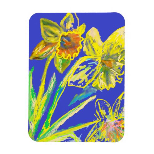 Abstract Daffodil Yellow Blue Flowers Floral Art L Magnet