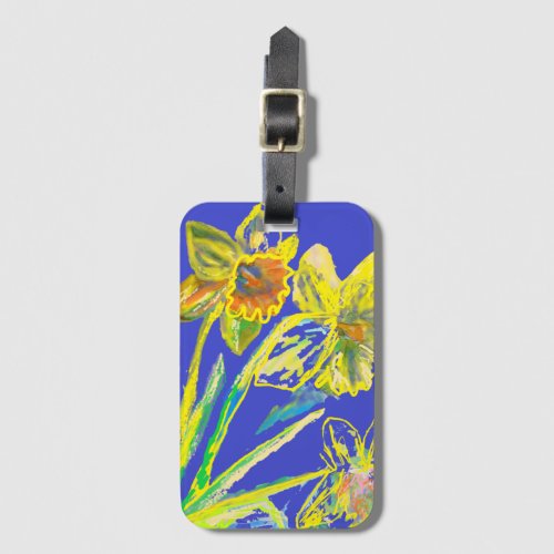 Abstract Daffodil Yellow Blue Flowers Floral Art Luggage Tag