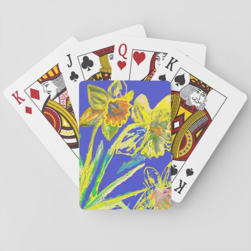 Abstract Daffodil Yellow Blue Flowers Floral Art Poker Cards