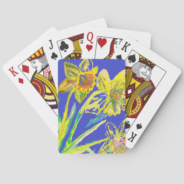 Abstract Daffodil Yellow Blue Flowers Floral Art Poker Cards (Back)