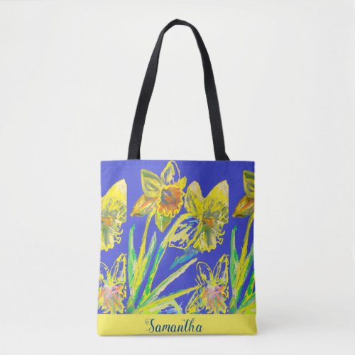 Abstract Daffodil Yellow Blue Flowers Floral Art T Tote Bag