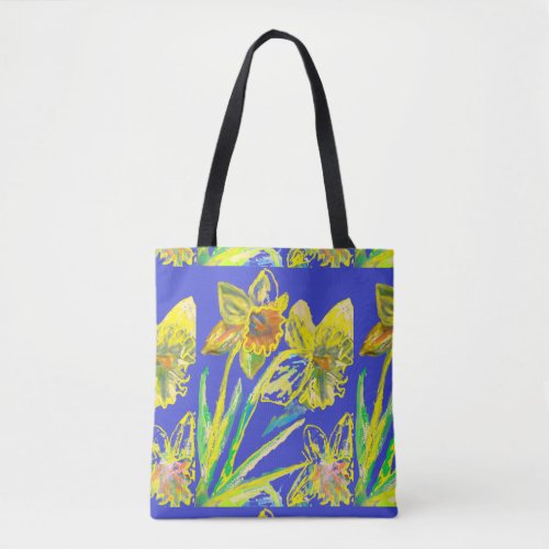 Abstract Daffodil Yellow Blue Flowers Floral Art Tote Bag