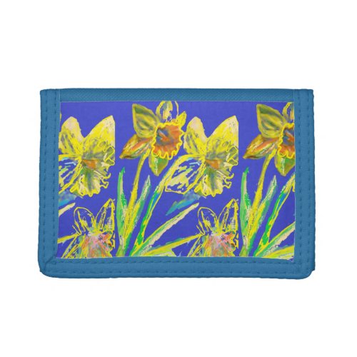 Abstract Daffodil Yellow Blue Flowers Floral Art Trifold Wallet