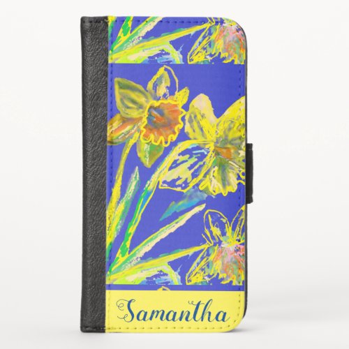 Abstract Daffodil Yellow Blue Flowers Floral Name  iPhone X Wallet Case