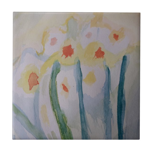 Abstract Daffodils Ceramic Tile (Front)