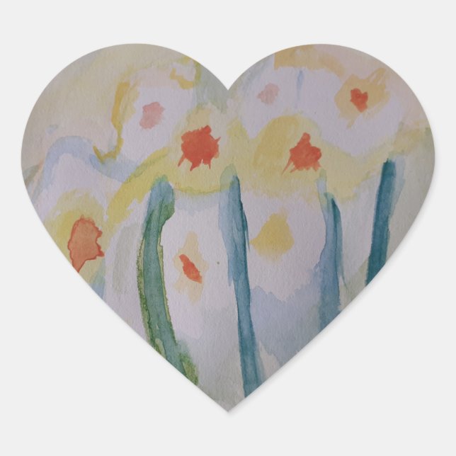 Abstract Daffodils Heart Sticker (Front)
