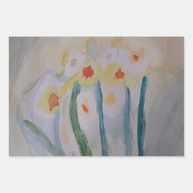 Abstract Daffodils Wrapping Paper Sheets (Front)