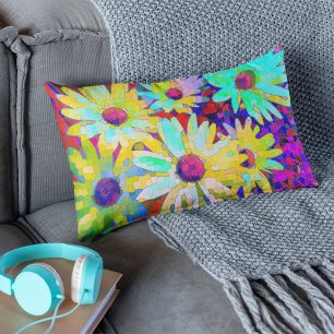 Abstract Daisies In Bright Colors Lumbar Pillow