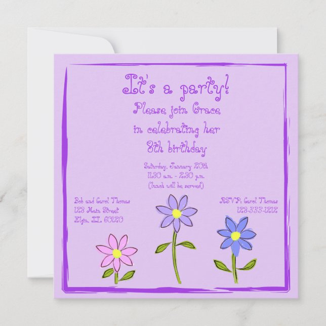 Abstract Daisies Kid's Party Invitation (Front)