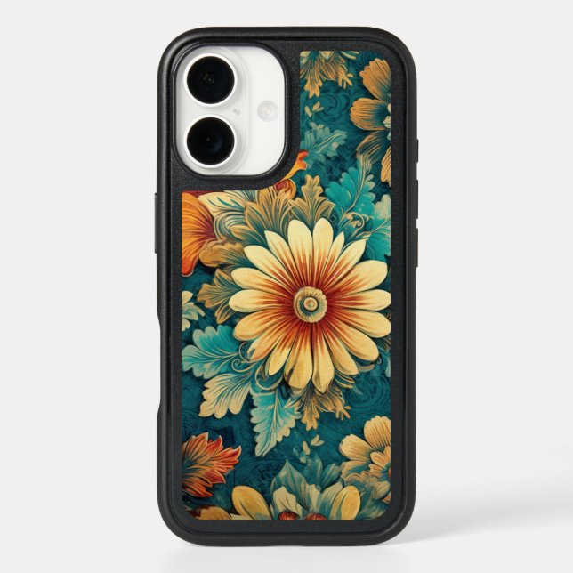 Abstract Daisy and Leaves Botanical Illustration Otterbox iPhone Case (Back)